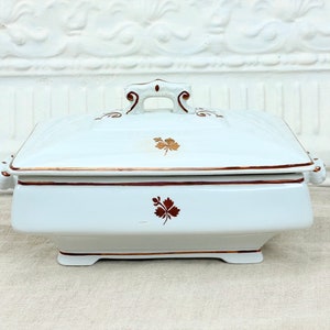 English H. BURGESS. BURSLEM ironstone tureen |  English covered serving dish | Antique ironstone serving dishes at Kate&#39;s Vintage Market