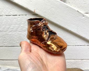 vintage bronze baby shoe | antique copper bronze baby shoe |  Baby shoe bronzed | Old baby shoe bronzed at Kate's Vintage Market