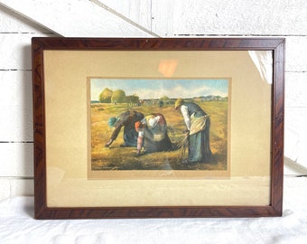 The Gleaners by Jean Fracois Millet completed in 1857 | Vintage print of the Gleaners in an old wood frame, very sturdy (21 3/4 x 15.5 in.)