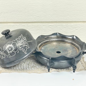 Antique Silver Plate Cheese Tray with Lid & Draining Dish