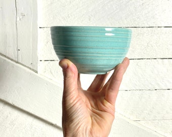 McCoy Turquoise kitchen bowl | Midcentury McCoy bowls | Small nesting turquoise stoneware bowl at Kate's Vintage Market