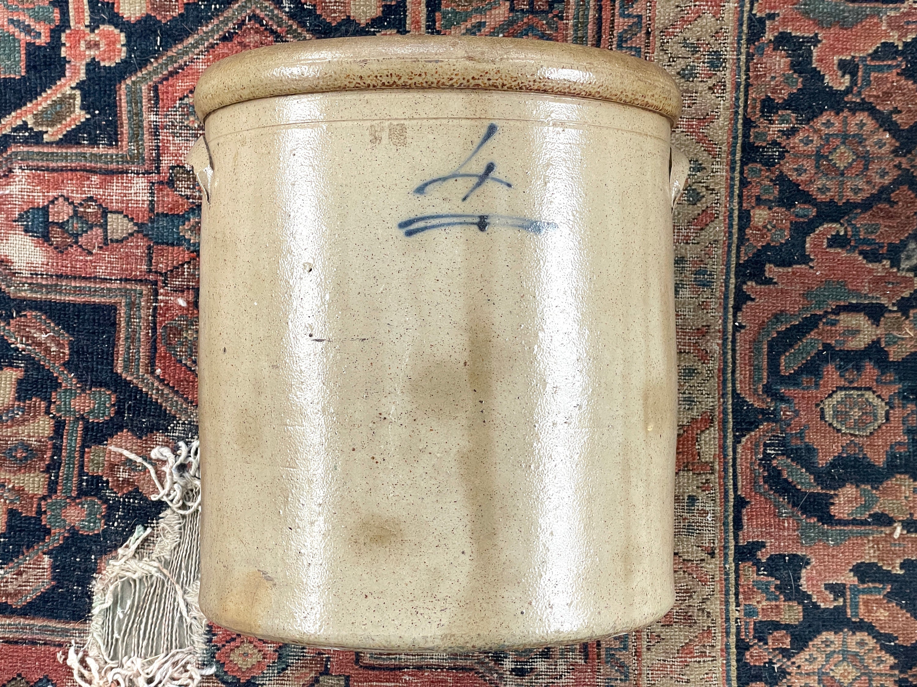 アンティーク陶器製壺 #4：素朴な茶色の内装、青い文字 - Etsy 日本