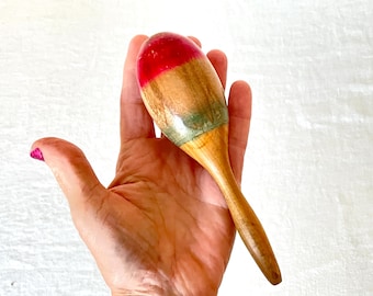 Vintage Maracas from Mexico: Wooden hand painted maracus