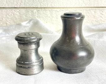 Pewter salt and pepper shakers | Antique pewter shakers | Vintage Italian n Holland pewter salt and pepper shakers at Kate's Vintage Market