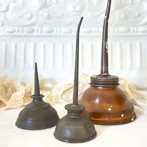 Vintage Thumb Pump Oil Cans: Shabby Industrial Metal Oilers, Set of 3