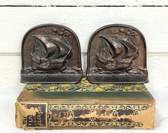 Sailboat bookends | Vintage brass bookends | Boat bookends