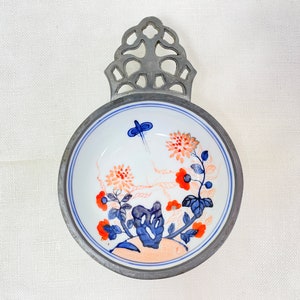 Hong Kong Horizons Porcelain Pewter Porringer Bowl Plaque 6&quot; at Kate&#39;s Vintage Market