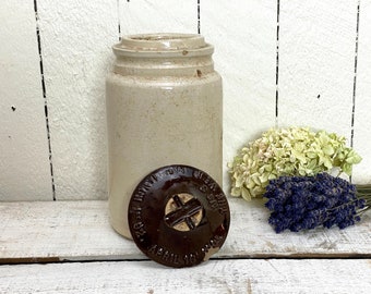 Recipiente antiguo de gres Macomb: recipiente de cocina vintage blanco
