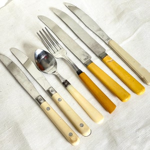 Vintage Faux Bone Handle Flatware Mix Set