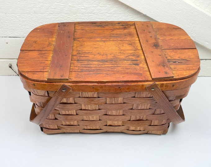 Antique Picnic Basket Vintage Wood Picnic Basket Old Picnic Etsy