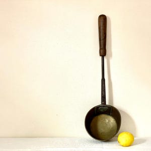 Large brass vintage ladle | Primitive Ladle with wood handle |