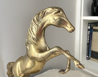 Tall brass horse 13 inches tall | Vintage brass prancing horse | Brass horse statue | Brass horse statuette