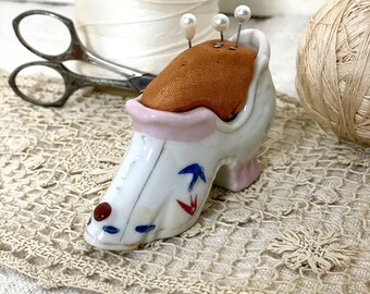 Antique victorian pin cushion | Porcelain pin cushion made in Occupied Japan at Kate's Vintage Market