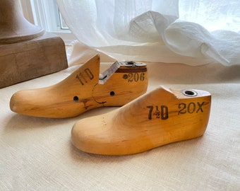 Antique Wooden Child Shoe Forms: Cobbler Display, Set of Two