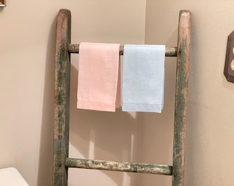 Vintage finger tip towels | Blue and pink tea towels | Antique cotton finger towels in a pastel pink and blue at Kate's Vintage Market