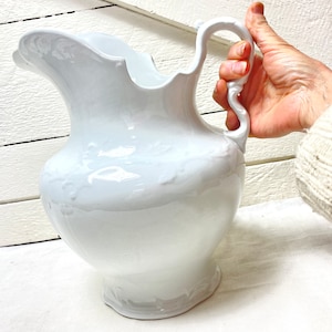 Vintage Ironstone Water Pitcher: Large White California Pottery