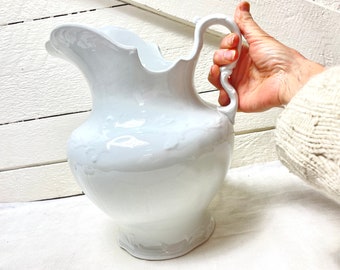 Huge ironstone pitcher | White ironstone water pitcher | Vintage ironstone pitchers