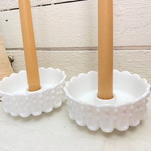 Vintage Milk Glass Hobnail Candle Holders - Set of 2