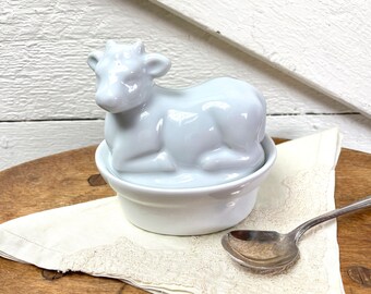 Cow sugar bowl | Ironstone syle ceramic sugar bowl with a cow lid | Sugar bowls at Kate's Vintage Market