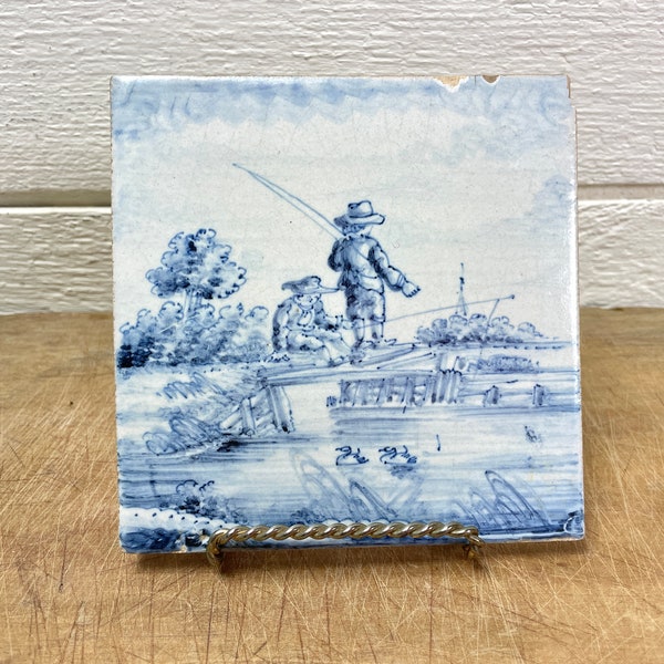 Vintage Decorative tile from Holland | Blue and white antique tile made in Holland | Hand painted ceramic at Kate's Vintage Market