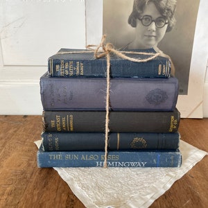 Vintage Blau Bücherstapel: Bauernhaus, Boho Dekor, Hemingway Novel