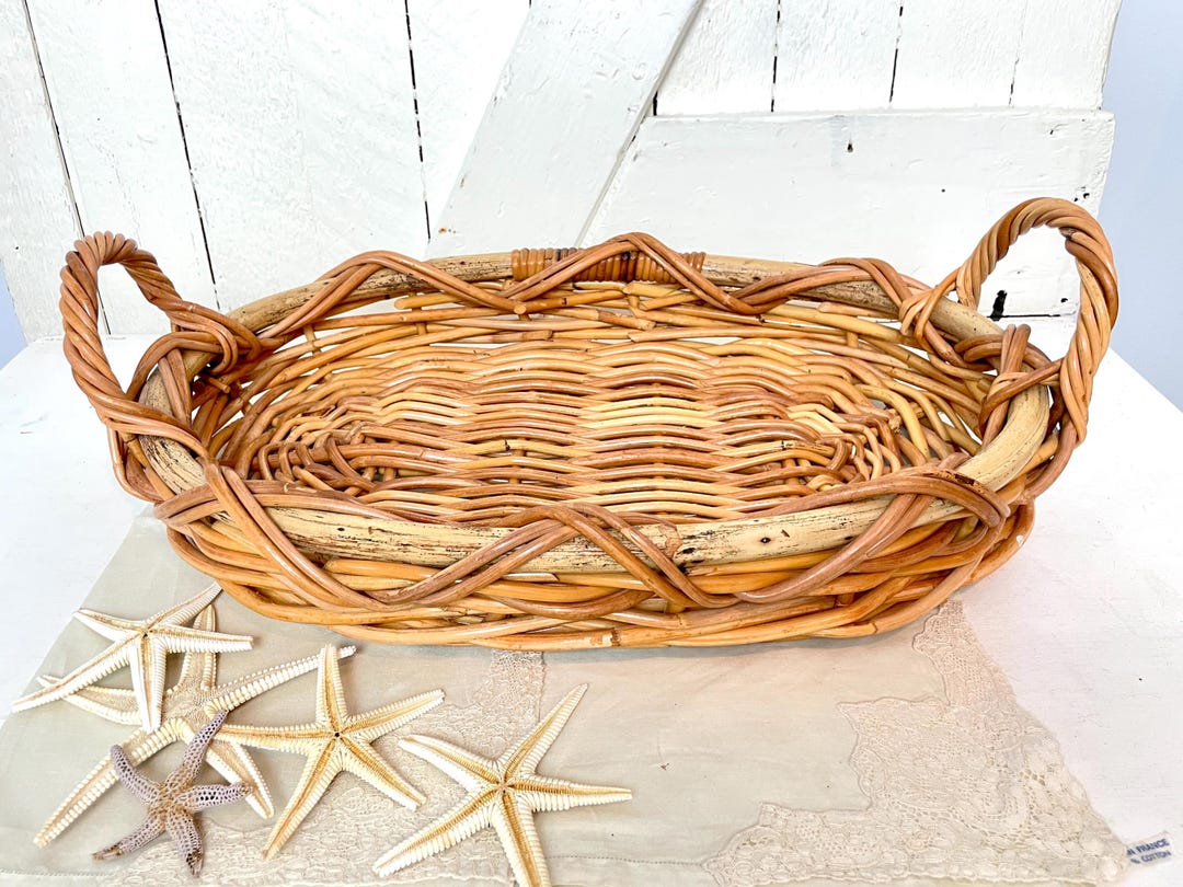 ヴィンテージウィッカーオーバルトレイバスケット：大きなサービング