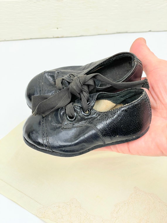 Victorian leather baby shoes | Antique black leat… - image 1