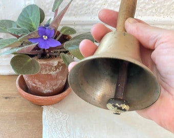 Antique hand bell | Brass bell with wooden handle | Old brass bell with wood handle at Kate's Vintage Market
