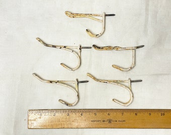 5 white wire hooks | Antique coat hooks | Screw in vintage wall hooks