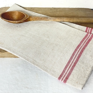 Vintage Linen Kitchen Towel: Red Stripe, Country Decor (27x20)