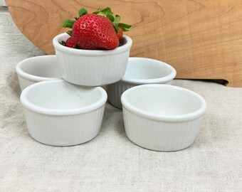 Vintage Hall China Ramekins: White Ribbed Custard Cups, Set of 5