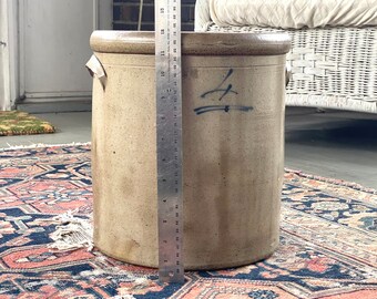 アンティーク陶器製壺 #4：素朴な茶色の内装、青い文字 - Etsy 日本