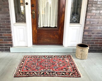 Antique wool oriental rug | Vintage wool Persian rug | Red oriental throw rug 30 x 48 inches or 2.6 ft. x 4 ft.