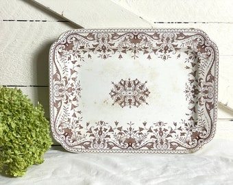 Antique English Platter with brown transferware | Beautiful large English platter by T. & R. Boote. 16 1/4 x 12 1/4 in. | Free shipping USA