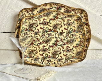 Vintage Japanese Paper Mache Serving Trays: Paisley Alcohol Proof Set
