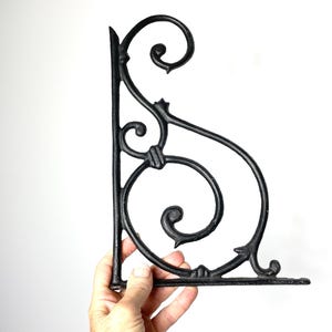 Vintage Black Wrought Iron Scroll Shelf Bracket (12x8 inches) - Single