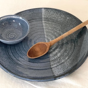Cobalt Blue Pottery Serving Tray with Dip Bowl - Kate&#39;s Vintage Market