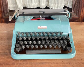 Vintage typewriter | 1956 Turquoise Underwood Jewell manual portable typewriter with carrying case and Free Shipping in the USA