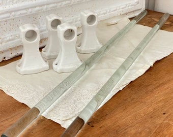 Antique glass towel bars 24 in. long | Set of two vintage glass towel rods with porcelain fixtures | Free shipping in the USA