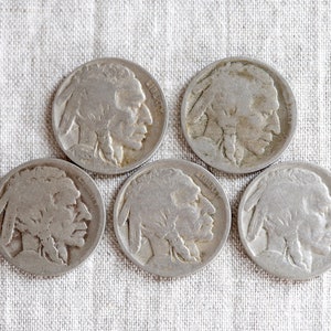 Vintage Buffalo Nickels - Set of 5 Antique Coins