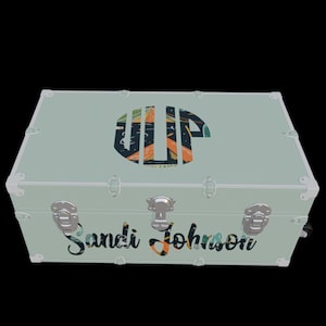 Custom Camp Trunk Name Decal – Monogram Circle with Nature Camping Theme