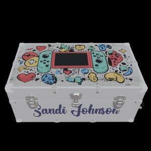 Adesivo personalizado com nome de tronco de acampamento – Tema de controle de videogame para crianças – Decoração para Nintendo Switch