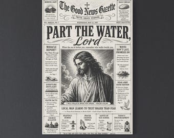 Graphic Christian Newspaper Style Faith wall art Canvas | Good News Gazette Christian Wall Art | Matte Stretched Canvas 1.25