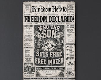 Kingdom Herald Freedom Canvas Print | Christian Wall Art | John 8:36 Scripture Vintage Newspaper Style Matte Canvas, Stretched, 1.25"