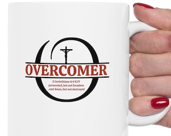 Overcomer bible verse mug gift for him or her. Youth pastor gift, baptism gift for believers