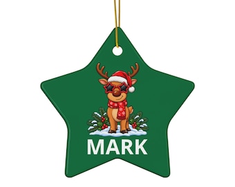 Custom Ornament, Personalized Ceramic Reindeer Christmas Decoration, Name Gift, Made To Order