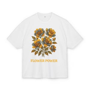 Maglietta vintage con motivo floreale, unisex in cotone pesante beige e marrone, design classico in bronzo, regalo per gli amanti della natura, moda da festival, stile boho
