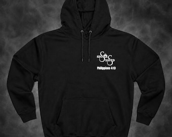 Christian Hoodie, Black Fleece Philippians 4:13 Sinners & Saved Design
