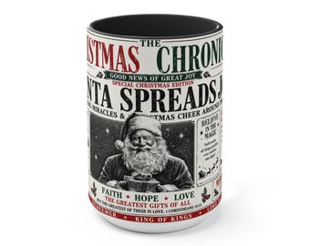 Christmas Mug, 15oz Ceramic Accent With Vintage Newspaper Scripture Design