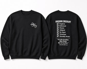 Christian Crewneck Sweatshirt, Black 50/50 Cotton-Polyester Freedom Checklist Design